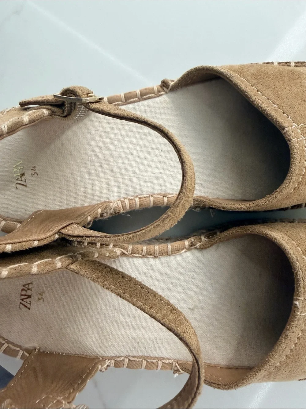 Zara Tan Suede Espadrille Sandals Small women bigKDsize